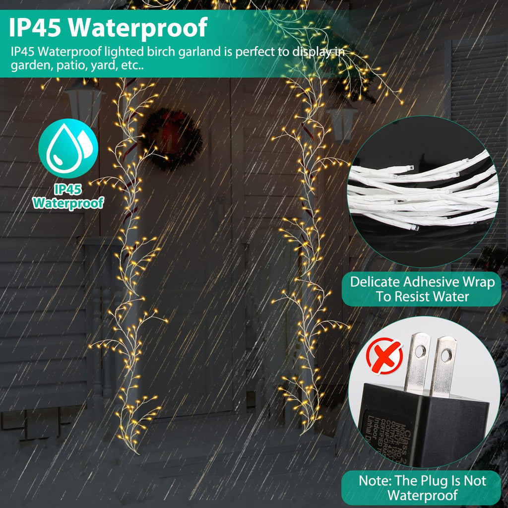 1Pc 7.87FT Lighted Birch Garland Lighted Twig Vine Lights 144LED Birch Garland With Lights String Light With Timer 8 Modes IP45 Waterproof For Christmas Fireplace Home Decoration