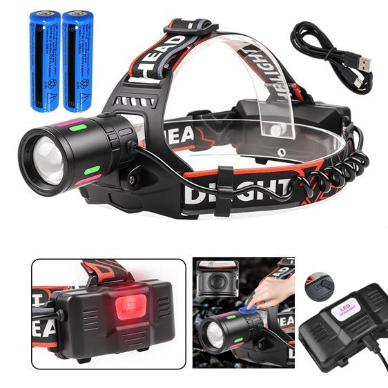 LED Headlamp USB Rechargeable Head Torch Zoom Headlight Lamp Super Bright Flashlight Work Light 3 Modes With 2 Li-ion Batteries