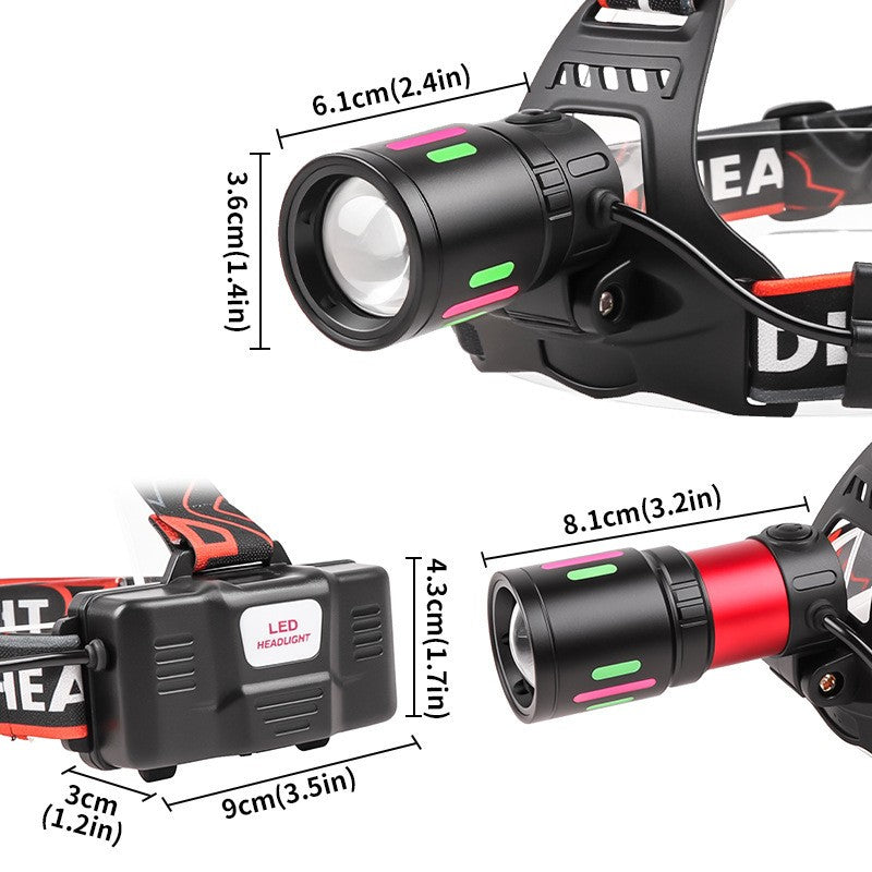 LED Headlamp USB Rechargeable Head Torch Zoom Headlight Lamp Super Bright Flashlight Work Light 3 Modes With 2 Li-ion Batteries
