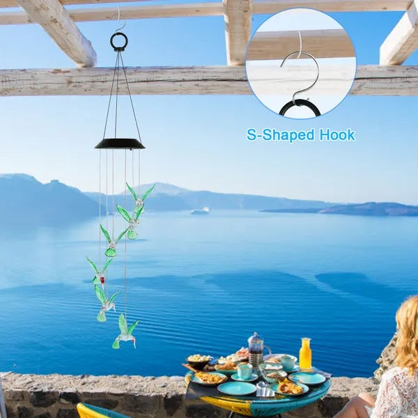 LED Solar Hummingbird Wind Chime Solar String Lights 6 LEDs Color